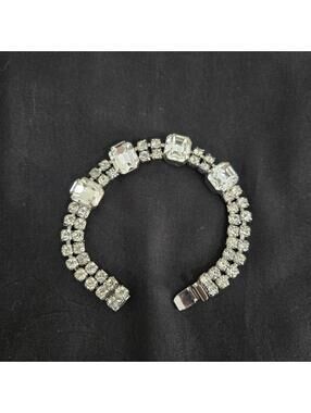 Weiss Rhinestone Bracelet Emerald Cut Crystal Silver Tone Vintage Wedding Glam